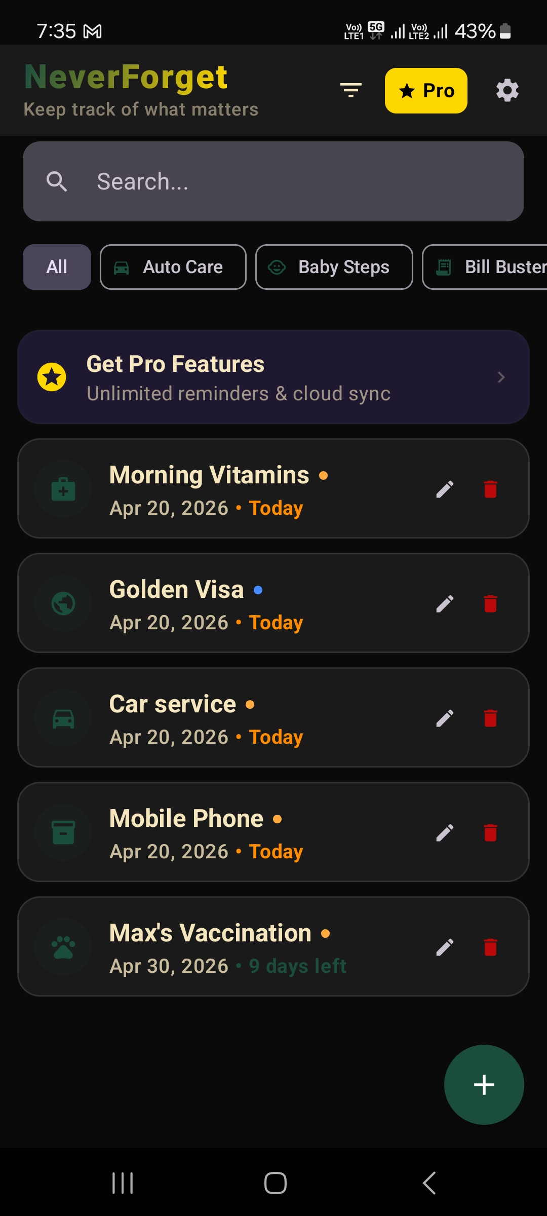 NeverForget App Mockup